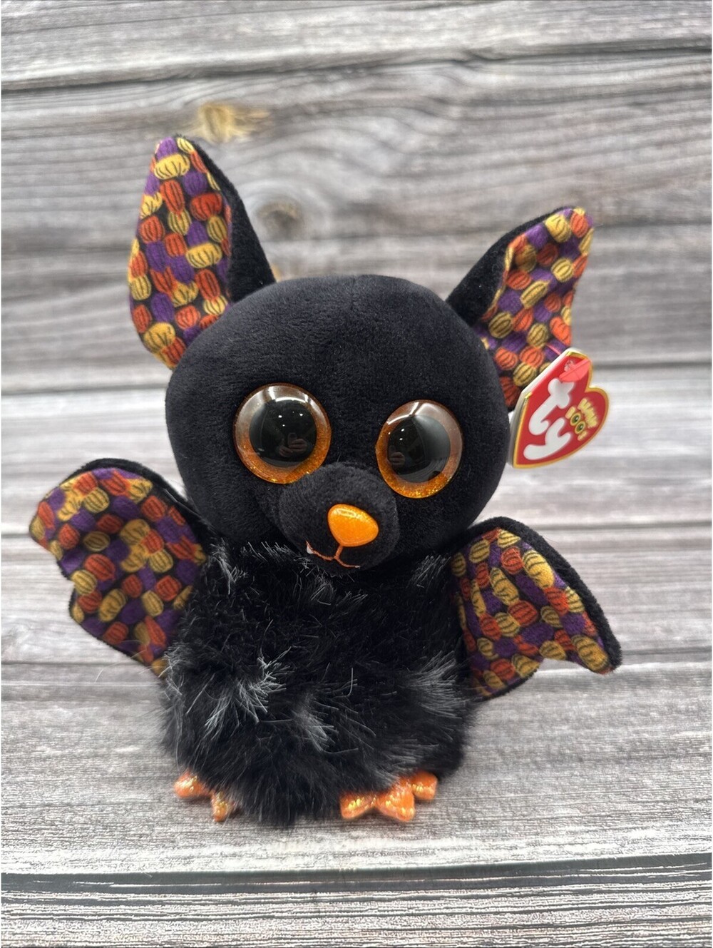 Ty , Radar 6" Bat Boo; 2021  Release, Sparkly Eyes, Black/ Halloween Colors. NWT